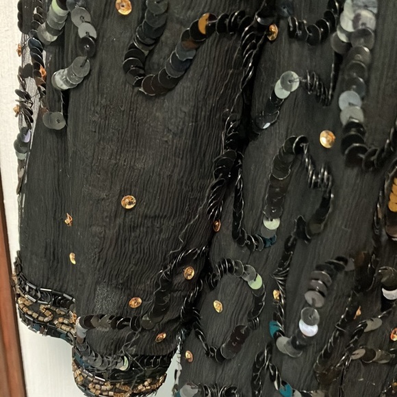 Sequins on 100percent silk shell, polyester liner. Sequins & beads-intricate. - Picture 6 of 6